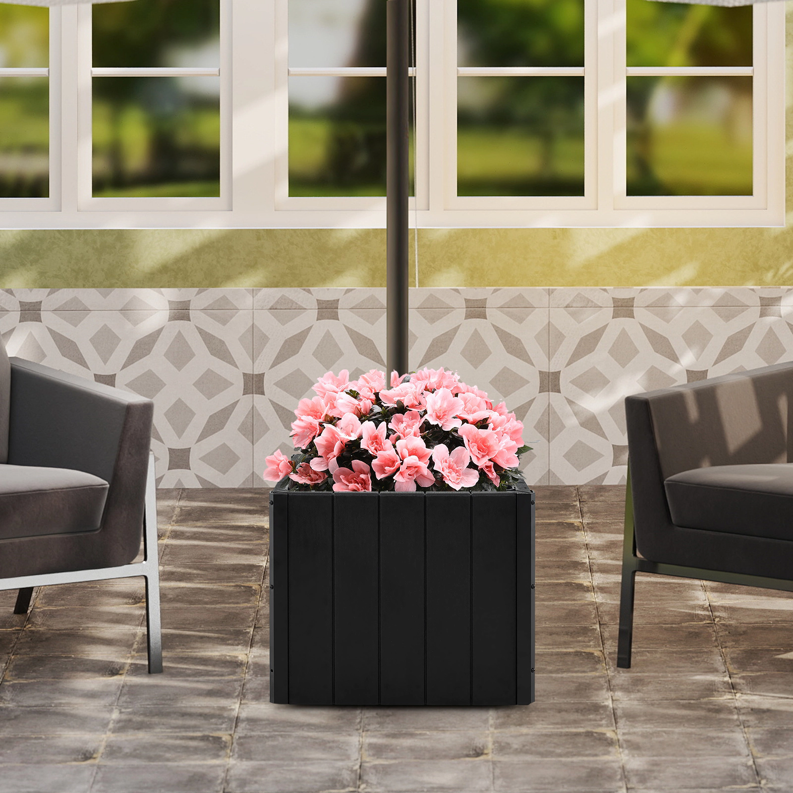 Slickblue Square Patio Umbrella Stand Planter Box with Metal Pole and Adapters