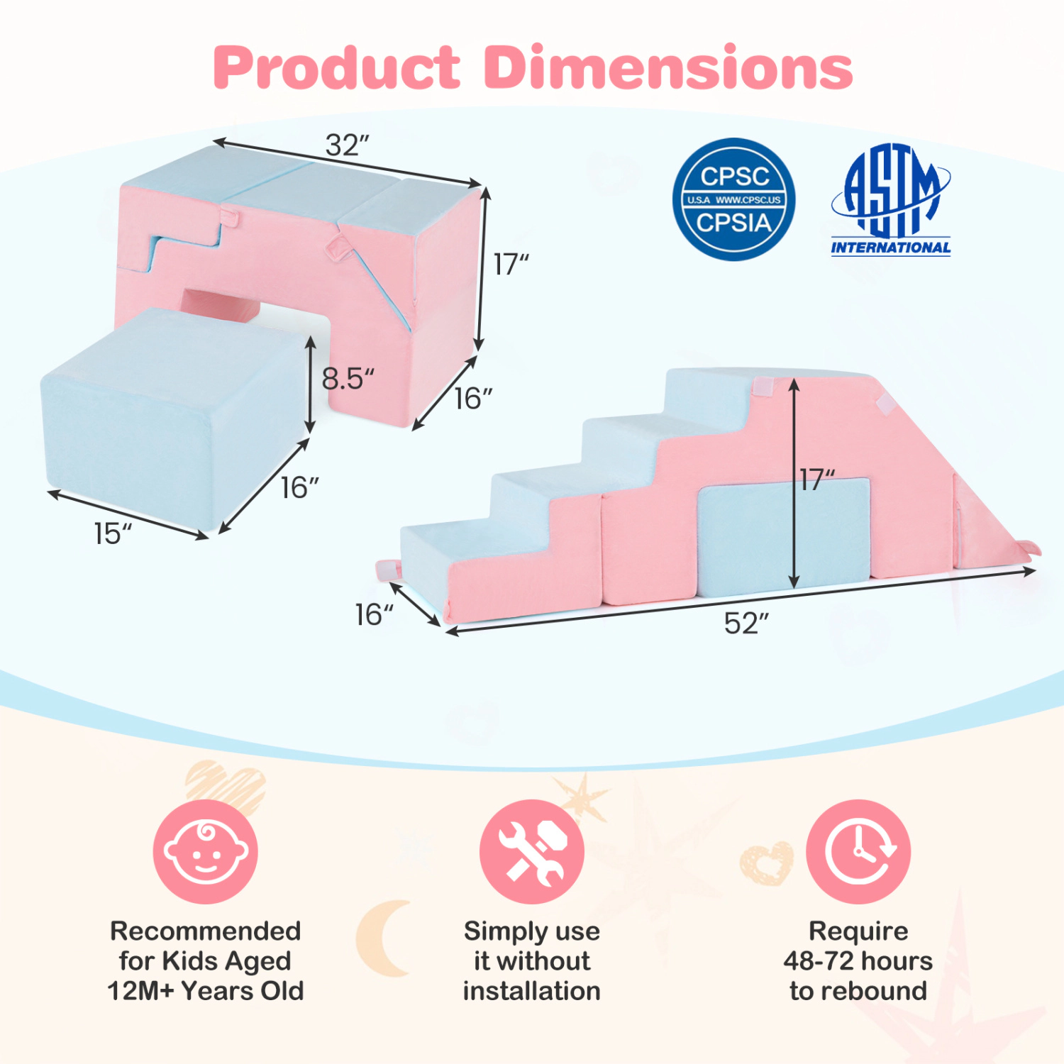LJG 4-in-1 Foam Climbing Blocks Toddler Indoor Climb with Slide