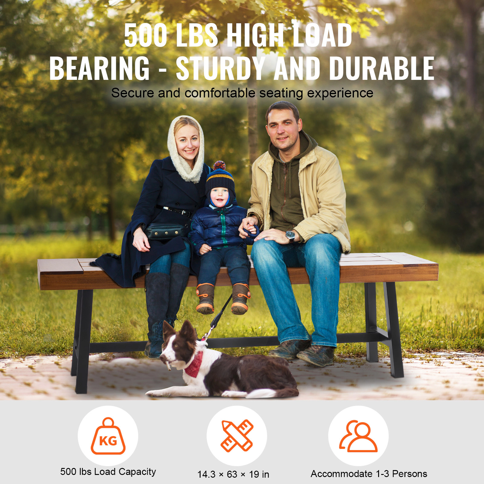 HONGGE Outdoor Bench Wood Garden Bench for Outdoors Outdoor Garden Park Bench with Backrest and Armrests Capacity Bench