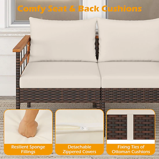 Hivvago Patio Rattan Chairs With Ottomans And Side Table For Backyard