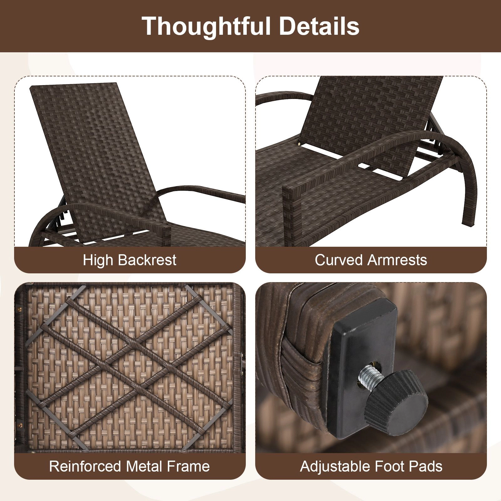 SlickBlue Adjustable Patio Recliner with 6-Position Backrest and Metal Frame