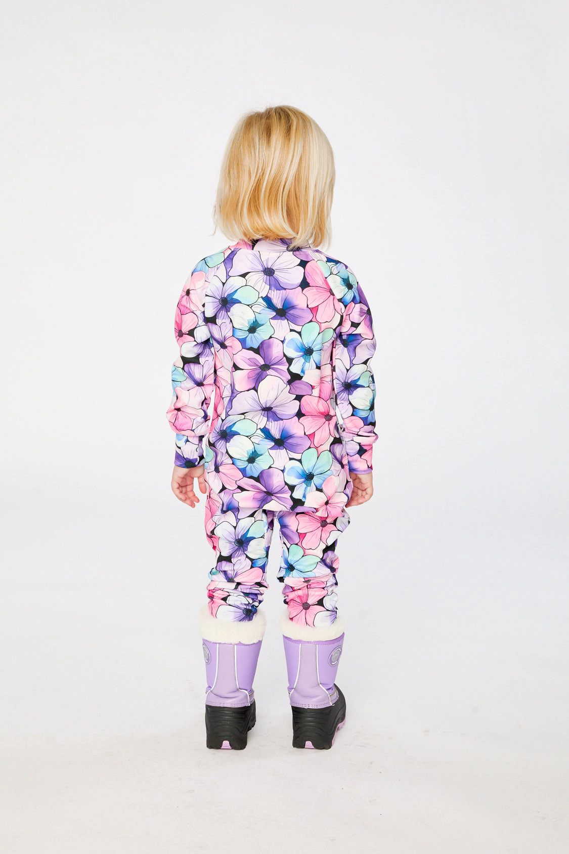 Deux par Girls One Piece Floral Print Asymmetric Zip Thermal Underwear
