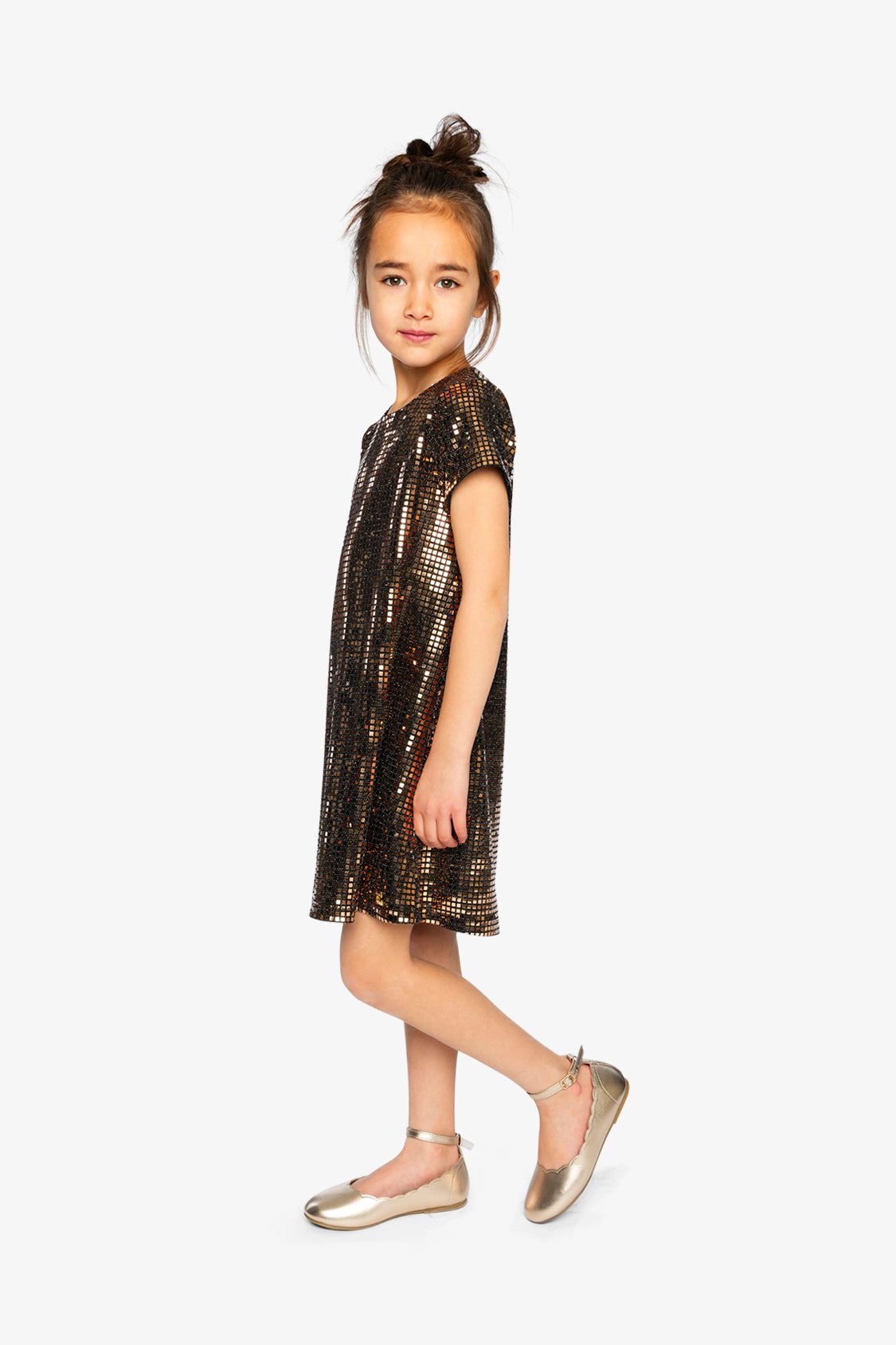 Deux par Girls Short Sleeve A-Line Lurex Jersey Dress