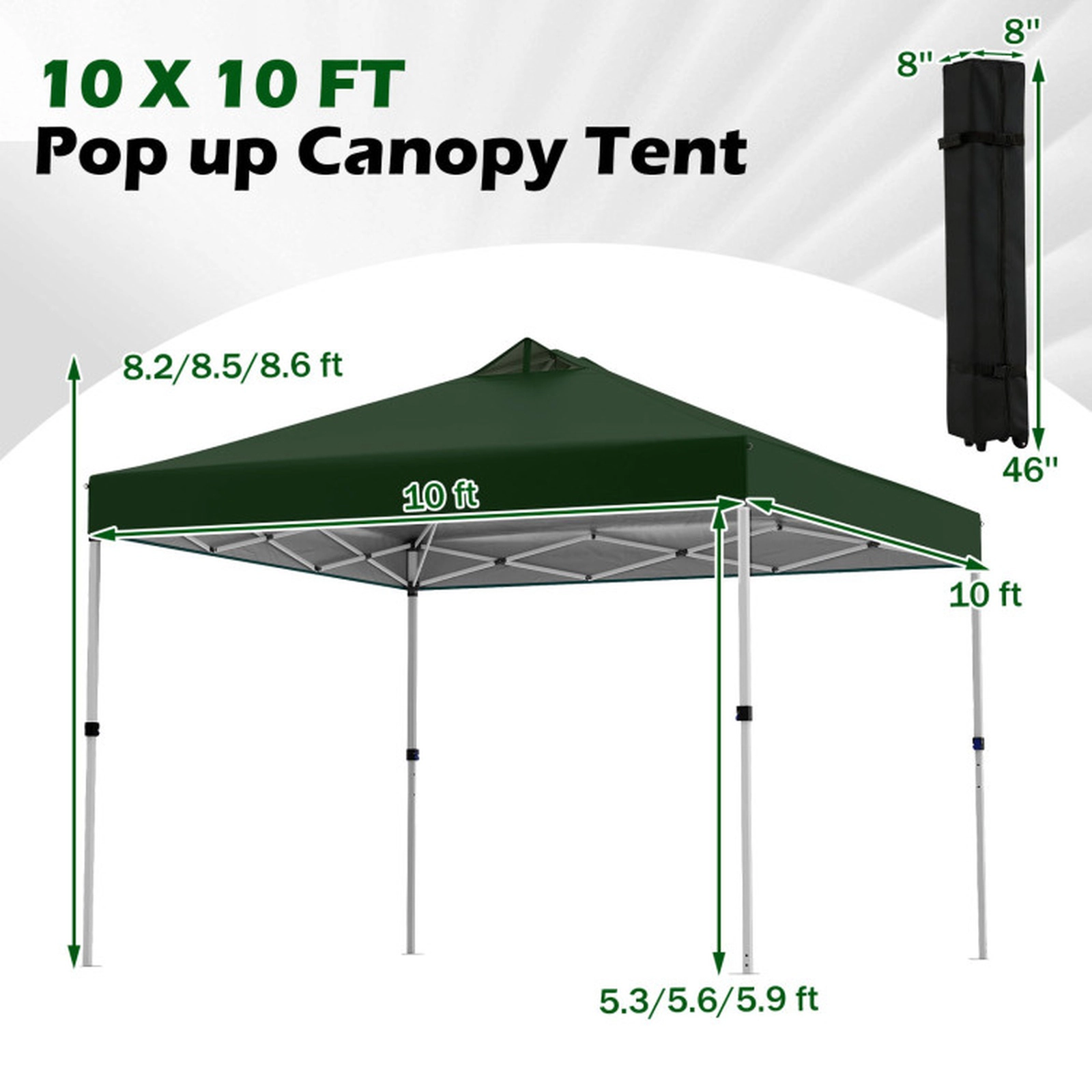 SUGIFT Green 10-ft by 10-ft 3-Level Silver-Coated 210D Oxford Pop Up Canopy Tent with Wheeled Roller Bag