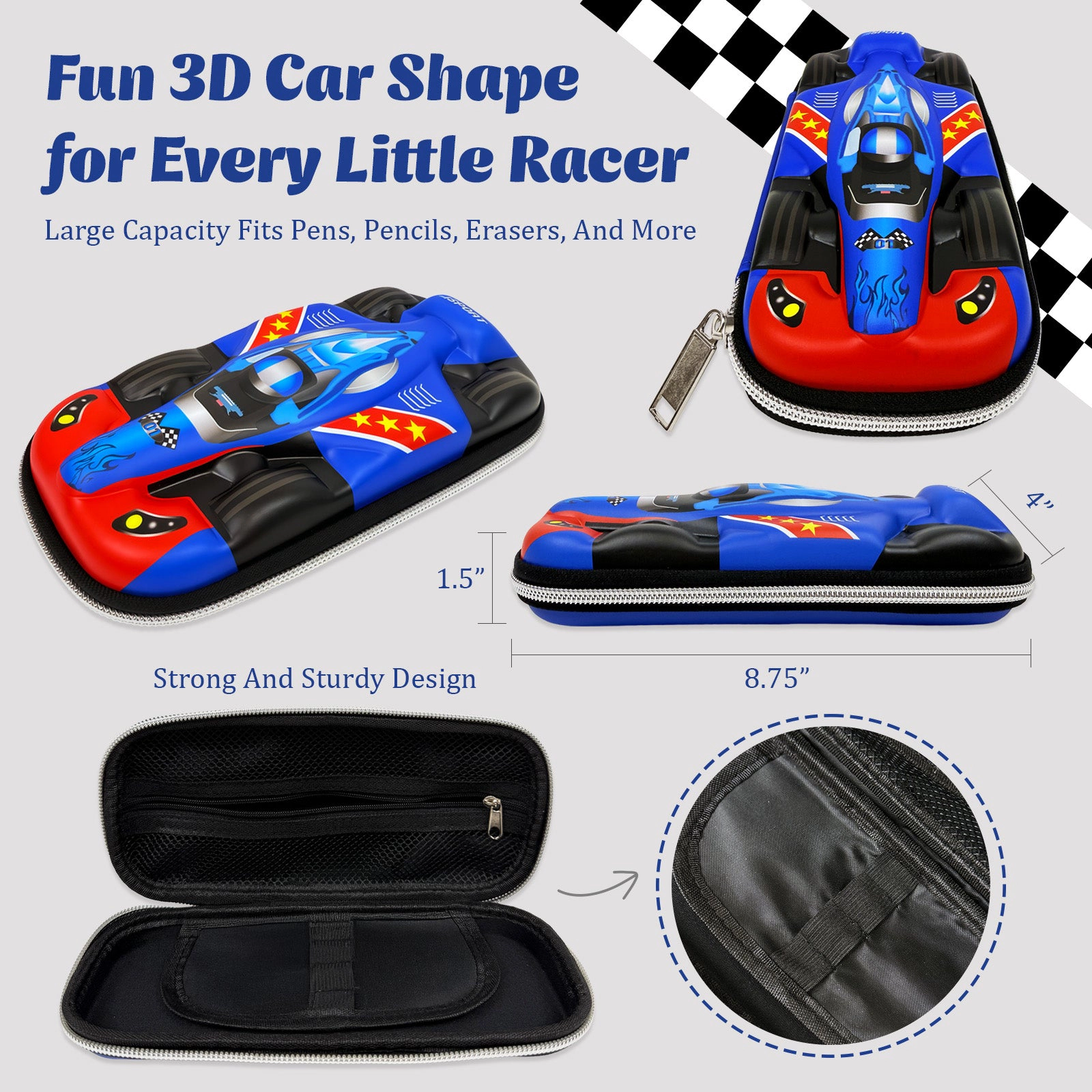 Wrapables 3D Sports Car EVA Hard Shell Pencil Case
