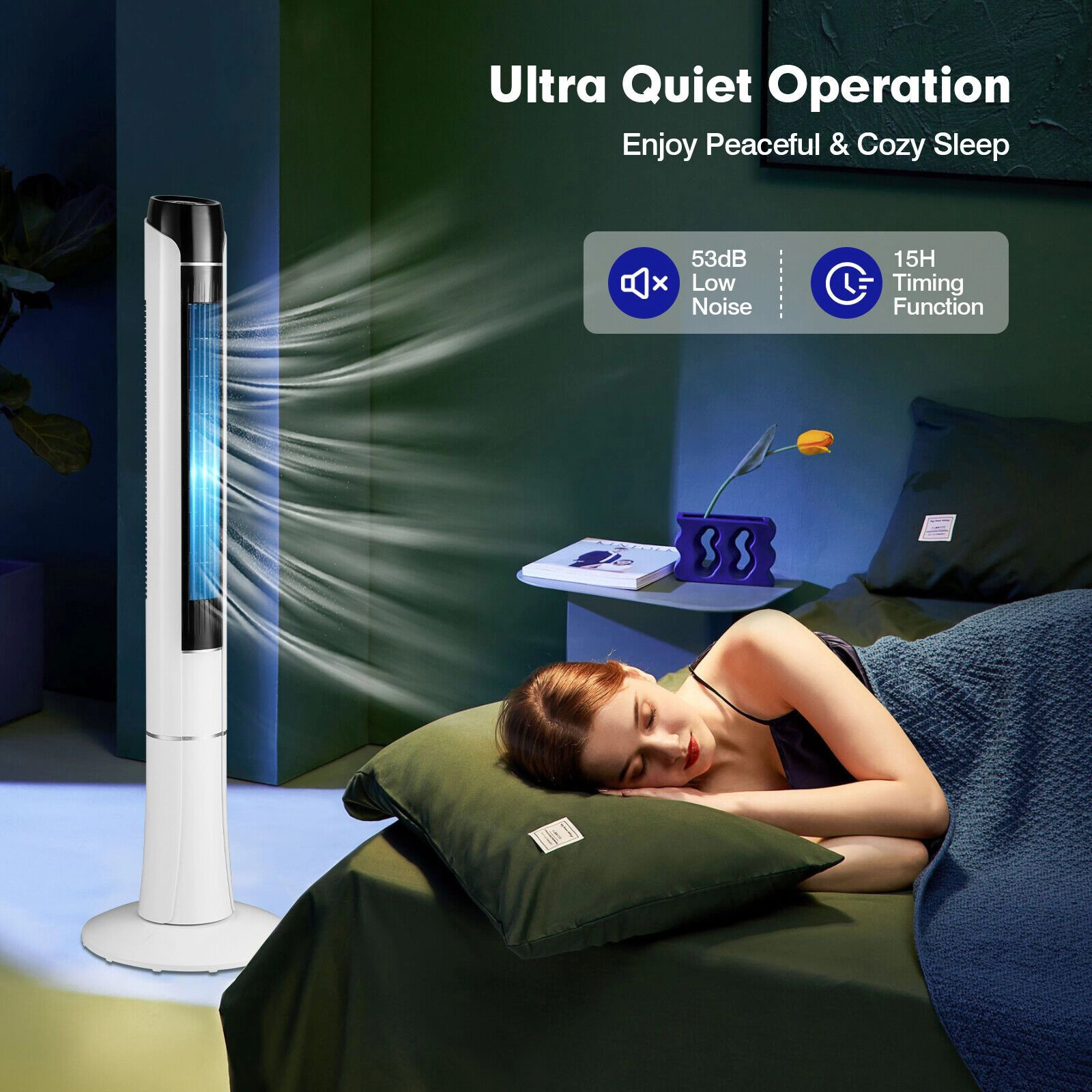 SlickBlue Quiet Tower Fan with 3 Wind Modes for Bedroom and Living Room