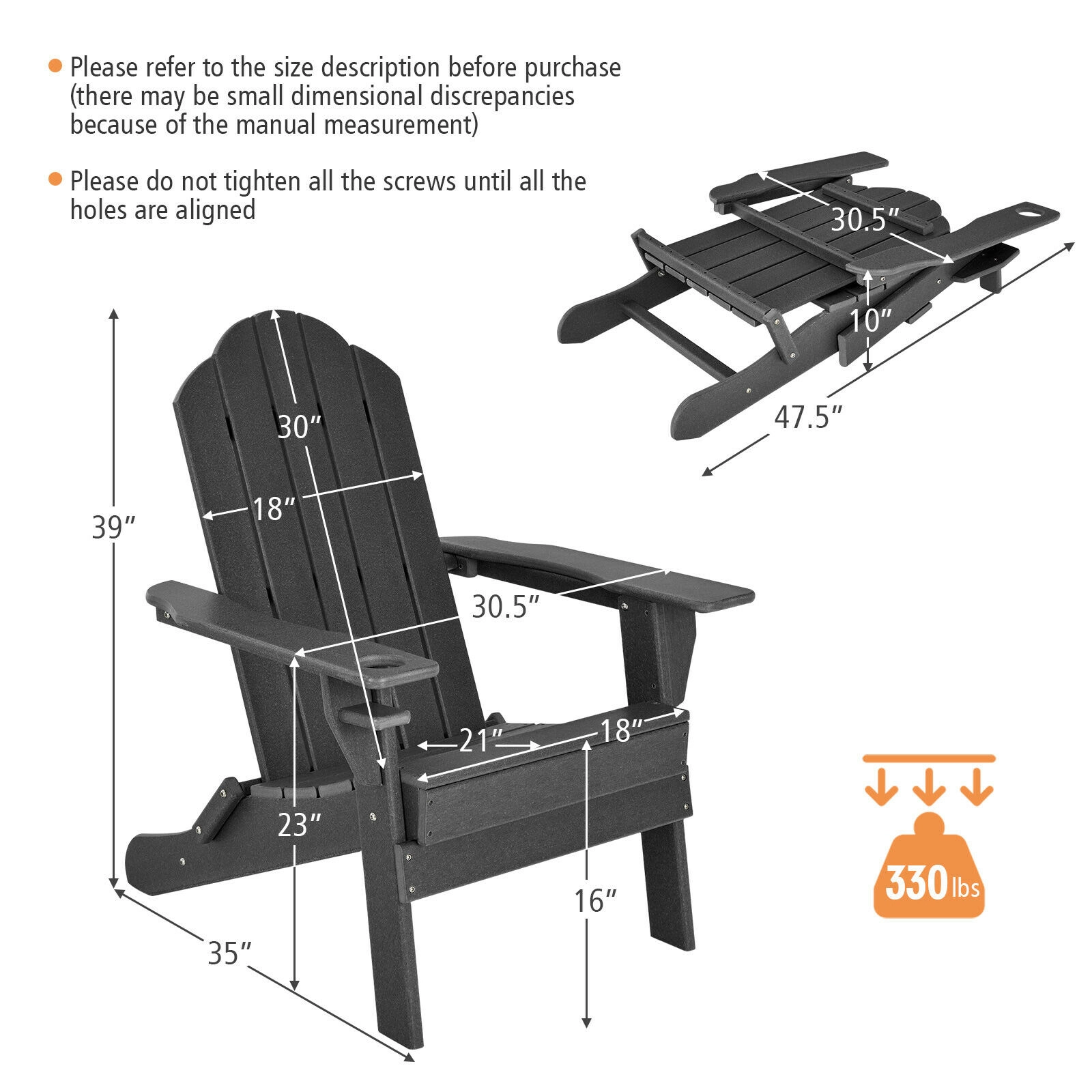 Hivvago Foldable Weather Resistant Patio Chair with Built-in Cup Holder