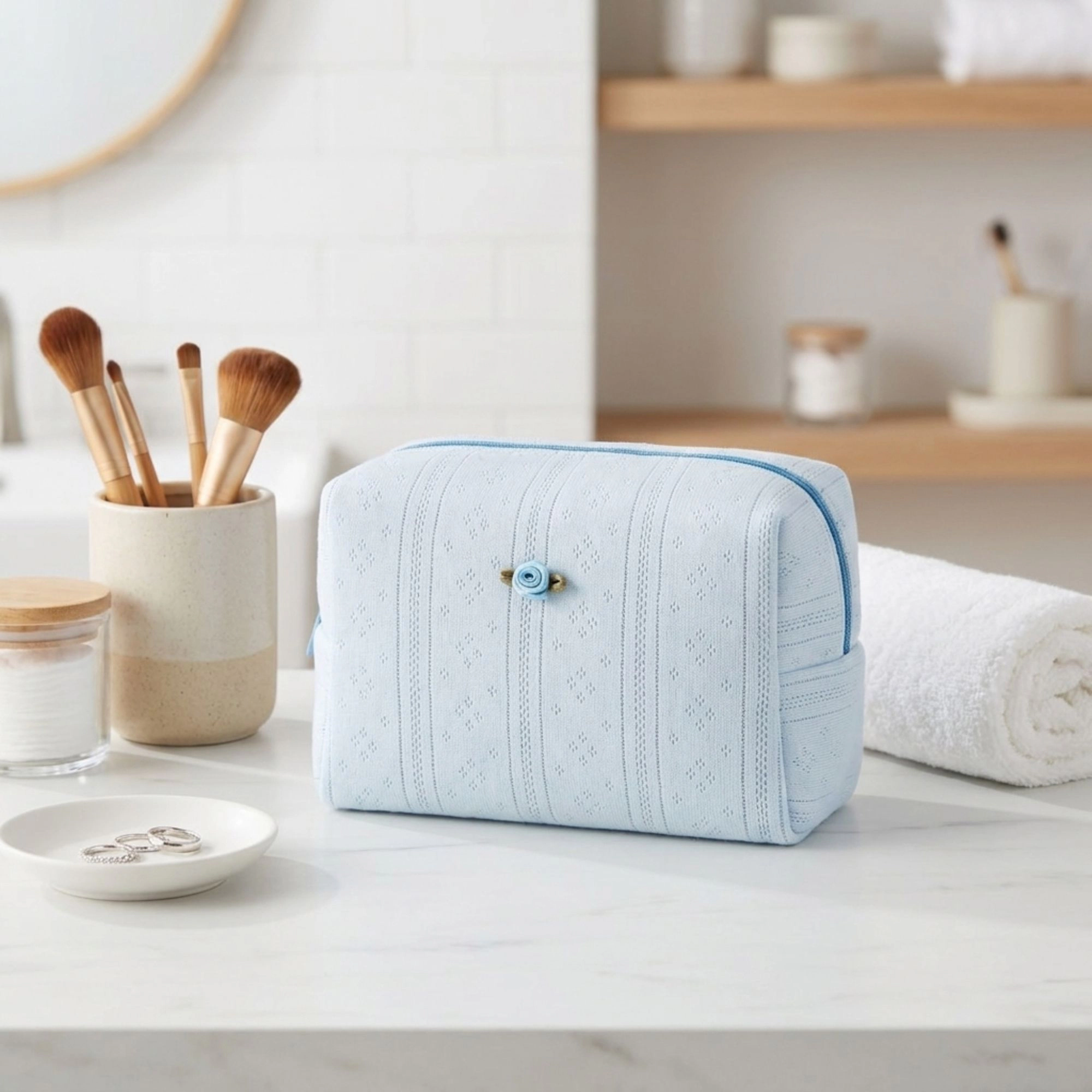 Alilang Unisex Knit Makeup Bag Large Capacity Cosmetic Pouch Travel Toiletry Organizer