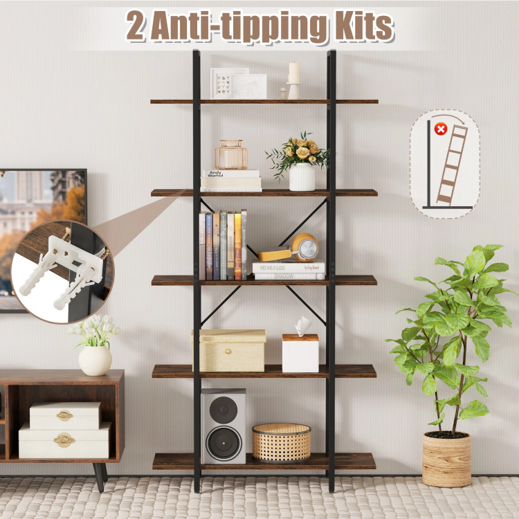 Hivvago Industrial Open Shelf Bookcase with Tiered Storage Design