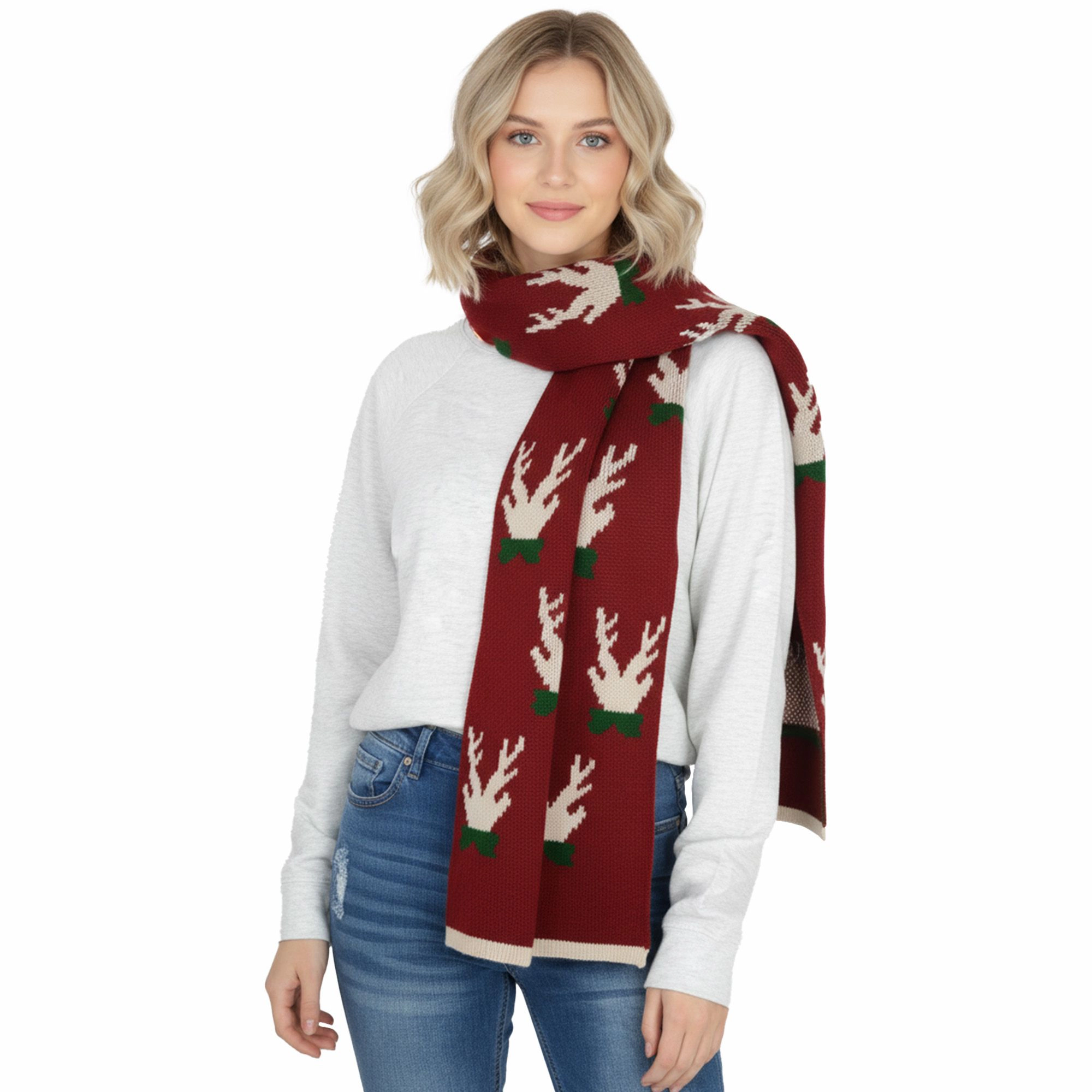 Anna-Kaci Women's Holiday Reindeer Snowflake Knit Winter Scarf 66 x 12