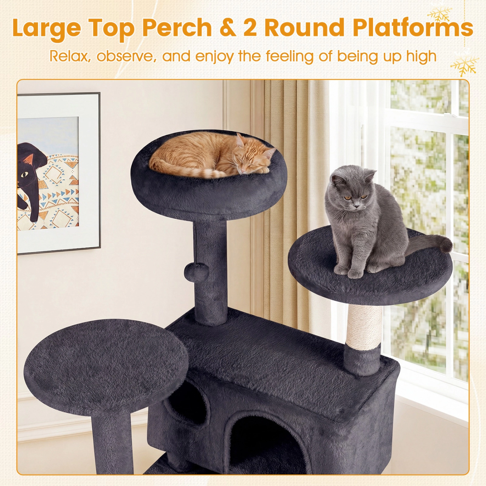 SUGIFT Multi-Level Cat Tree Tower for Indoor Cats Caves Perches Ladder & Sisal Posts 22-lb Capacity Per Layer Dark Gray