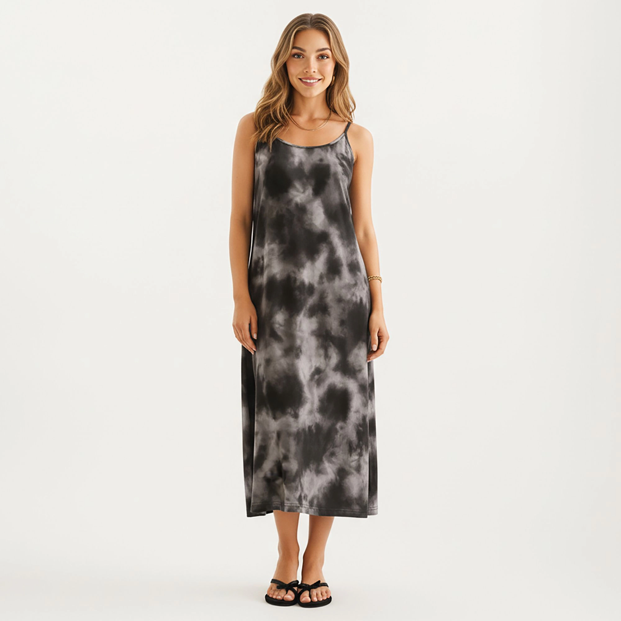 Anna-Kaci Women's Tie Dye Sleeveless Pajama Dress with Spaghetti Straps Relaxed Fit Midi Sleepwear Nightgown