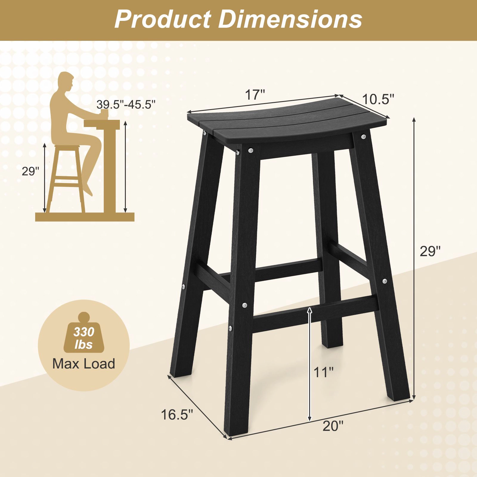 SlickBlue Modern Slatted Seat Patio Barstools for Backyard Poolside Use
