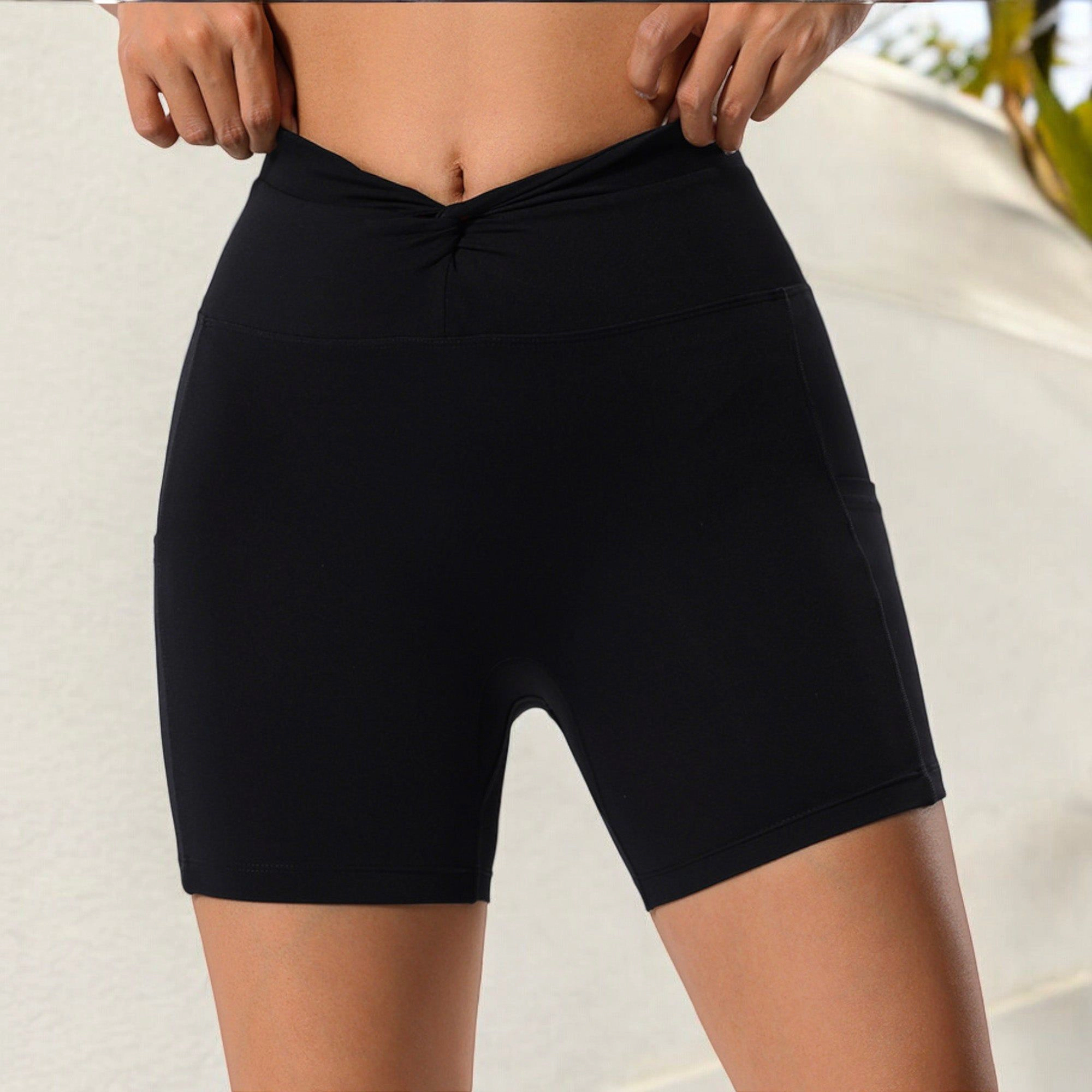 Anna-Kaci Women's High Waist Ruched Front Biker Shorts with Side Pockets and Seamless Stretch Fabric for Activewear