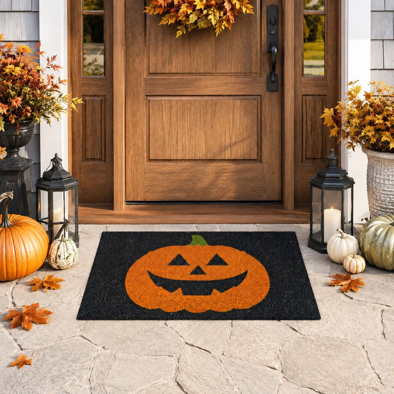 Kate Aurora Halloween Jack O' Lantern Pumpkin Bristled Coir Outdoor Welcome Mat - 18"x30"