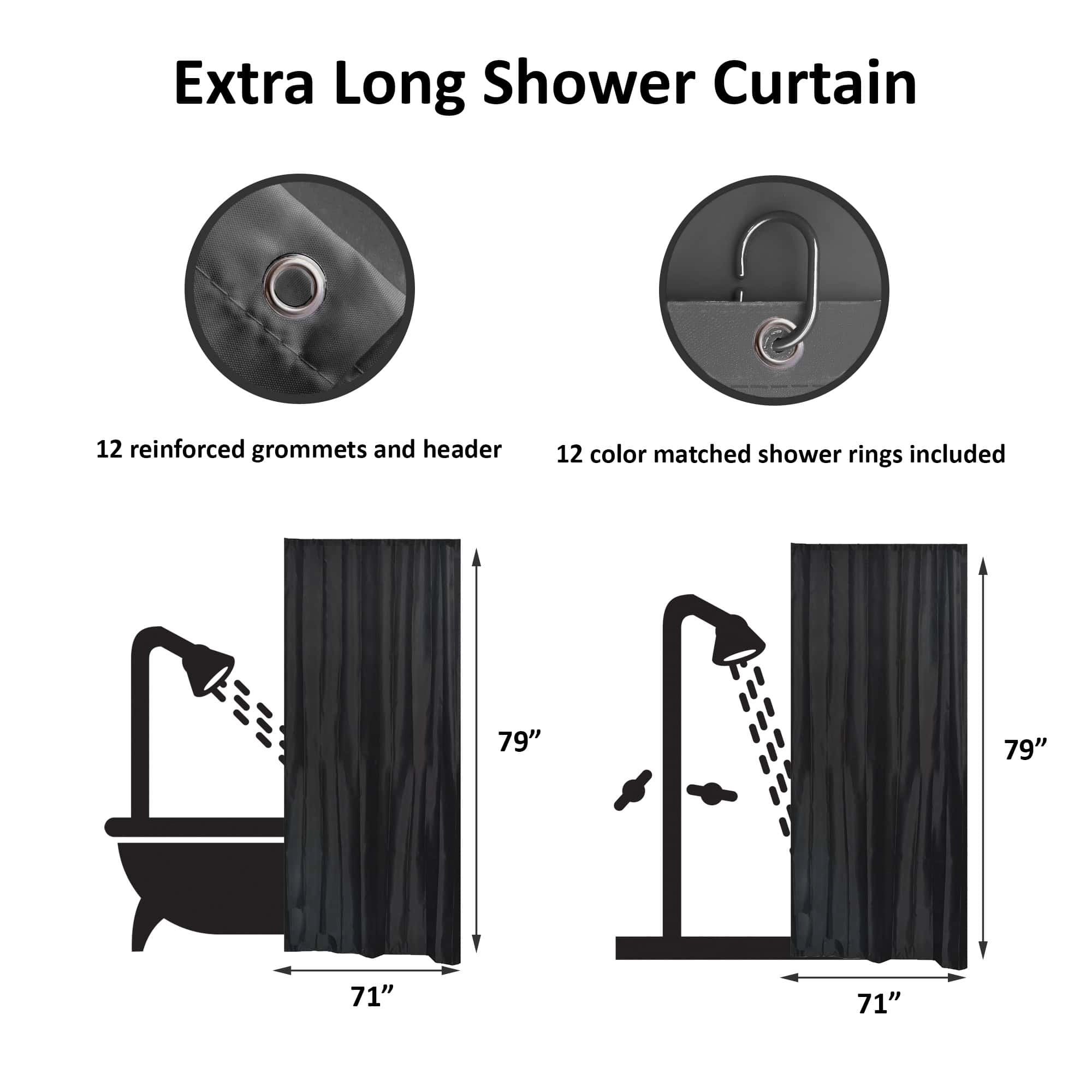 Evideco French Home Goods  Polyester Shower Curtain - 12 Rings Included