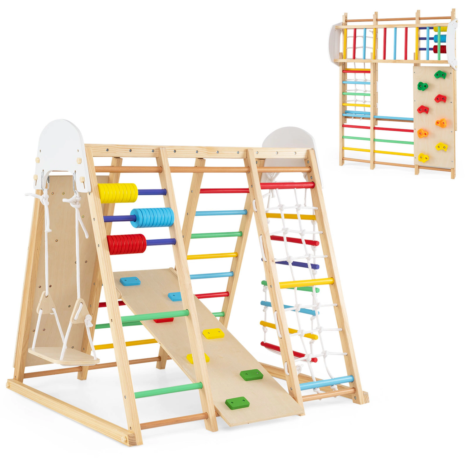 LJG 8-in-1 Foldable Indoor Jungle Gym for Kids with Swing and Monkey Bars