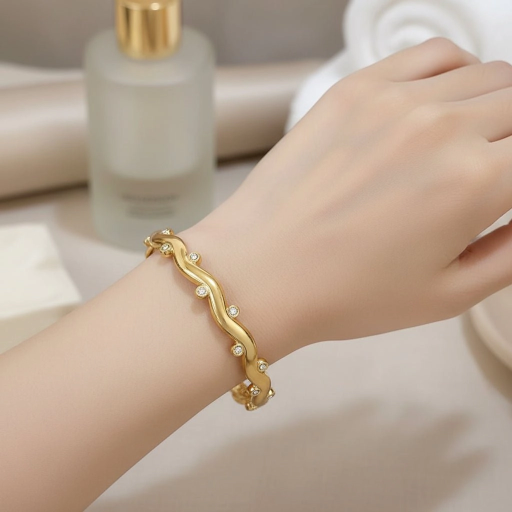 DressAtR Women's Waterproof 18K Gold Plated Bangle Bracelet