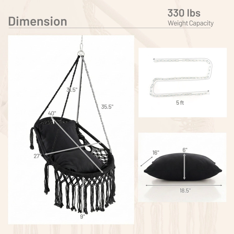 Hivvago Hanging Hammock Chair With Soft Seat Cushions And Sturdy Rope Chain