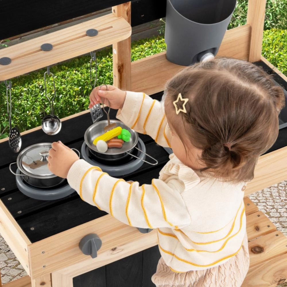 Hivvago Mud Kitchen Playset Kids Play Kitchen Outdoor with 2 Removable Sinks-Natural