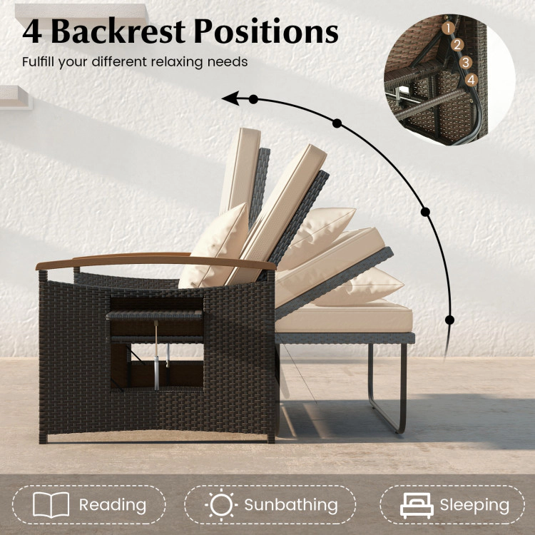 Hivvago Outdoor Wicker Daybed With Folding Panels And Storage Ottoman