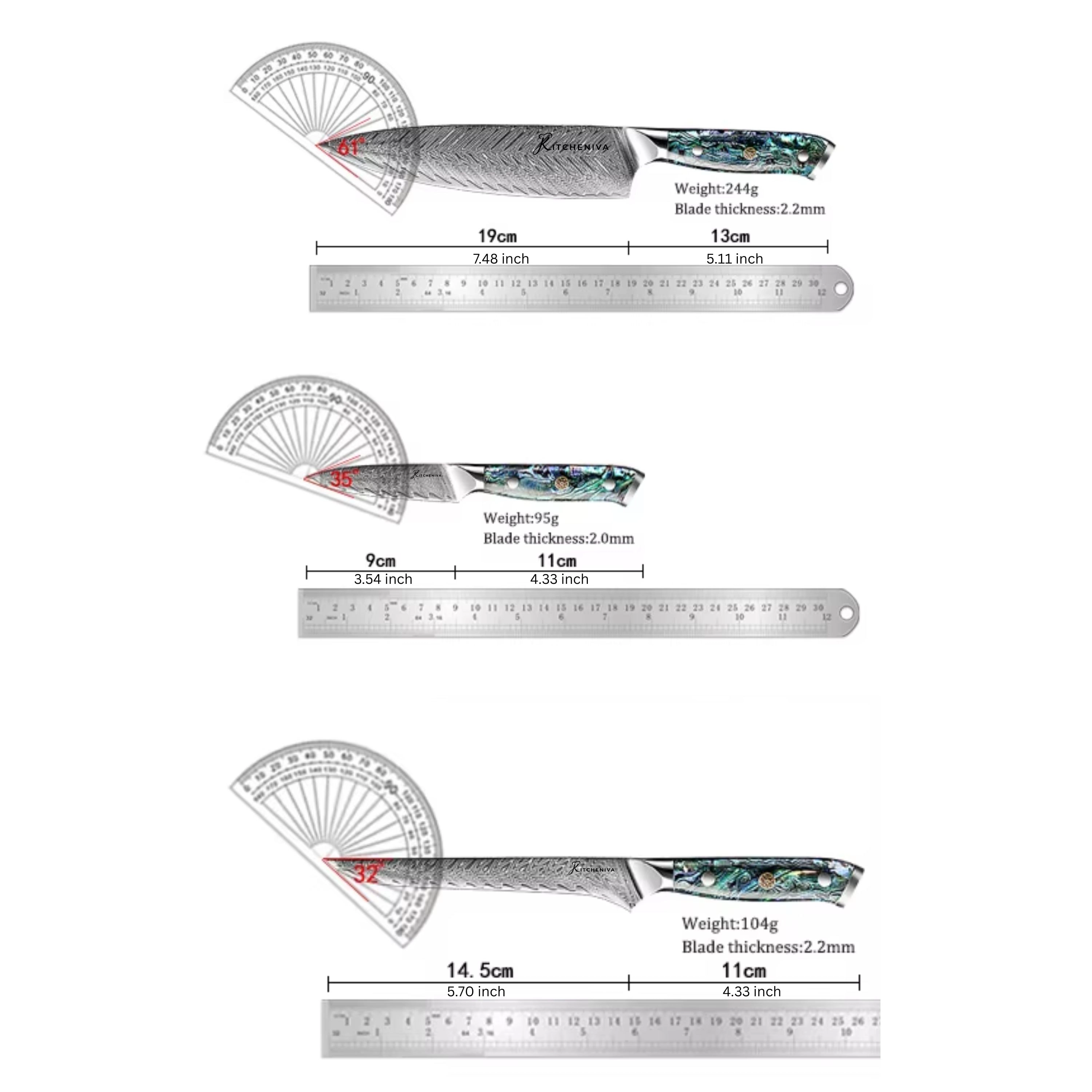 Kitcheniva 4-Piece VG10 Core Damascus Steel Knife Set With Abalone Shell Resin Handle