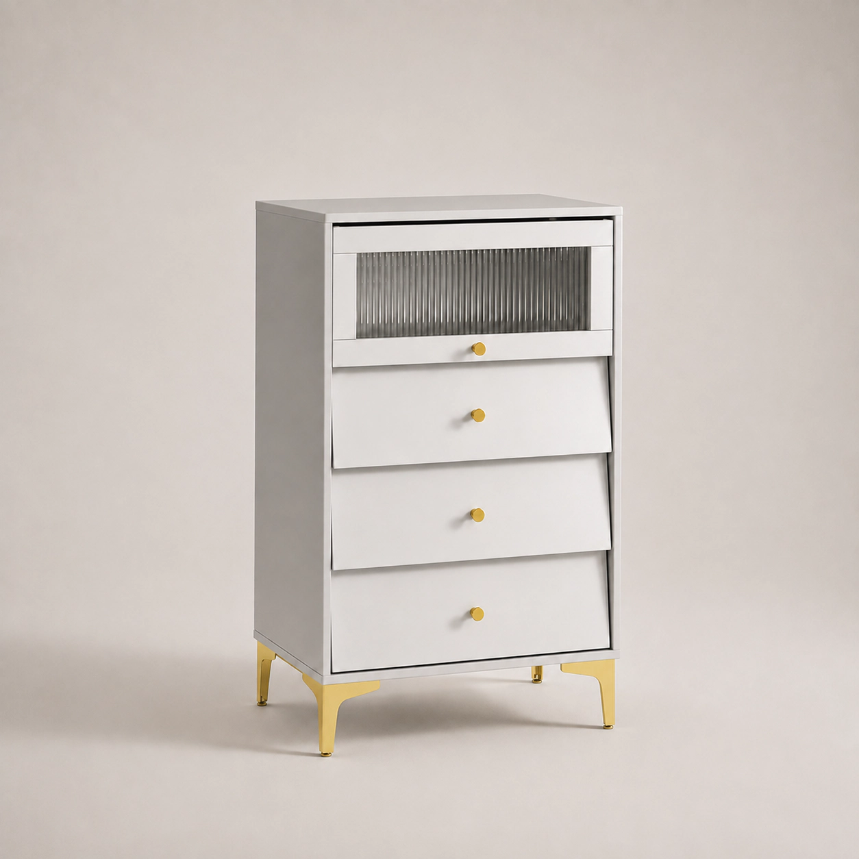SUGIFT Gray Flip-Up Fluted Glass Door and 3 Pull-Out Drawers Modern Storage Cabinet