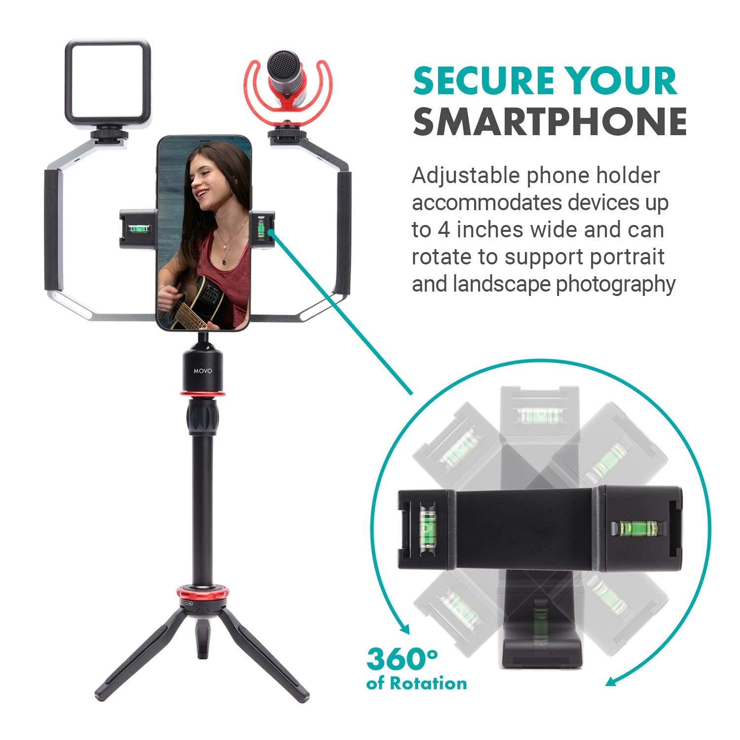 Movo iVlog3 Smartphone Video Bundle VXR10-PRO Directional Microphone, Mini Tripod, LED Camera Light, Wide-Angle Lens