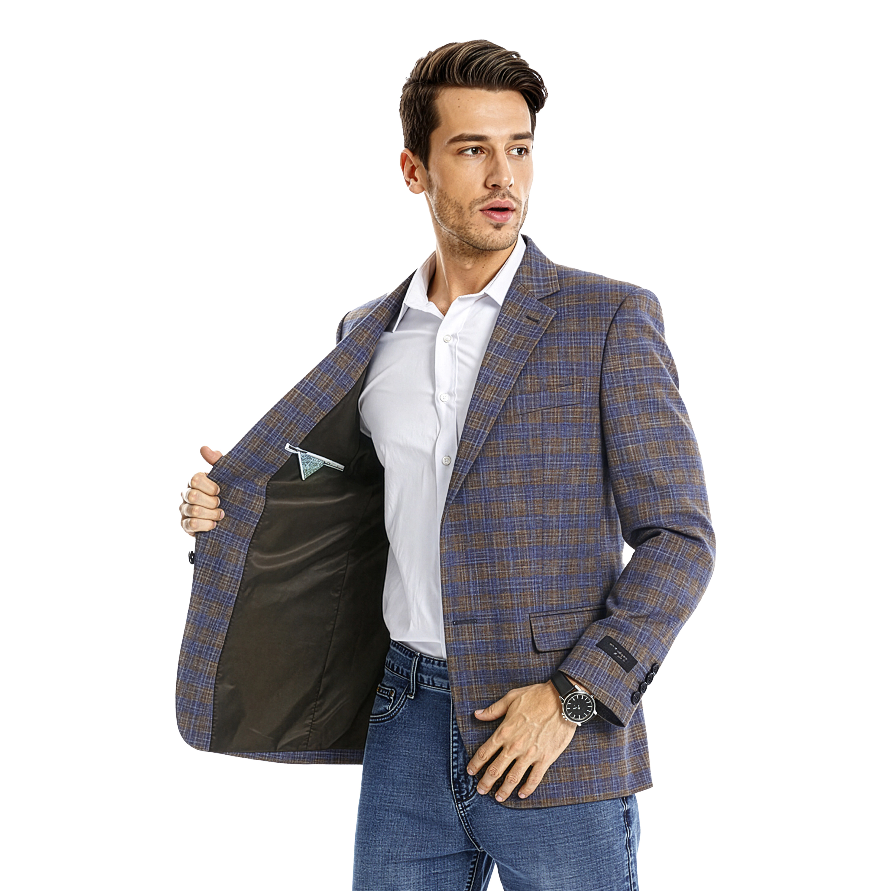 Tazzio Mens Slim Fit Plaid Sport Coat