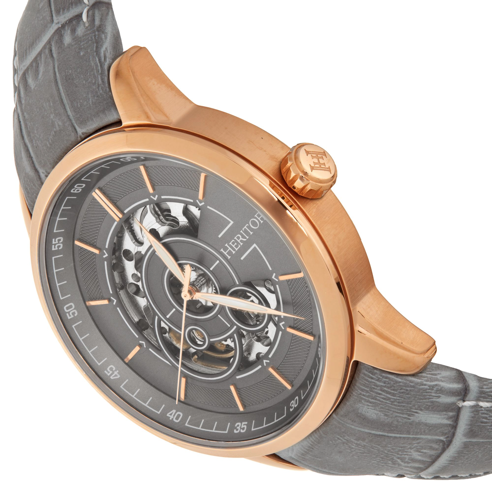 Heritor Automatic Davies Semi-Skeleton Leather-Band Watch