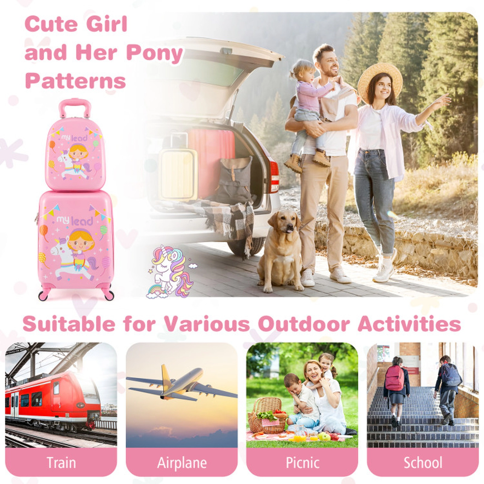 SUGIFT Kids 2-Piece Spinner Wheels Carry-On Suitcase Backpack Luggage Set 14-in x 8-in x 18-in Ages 3+ Pink
