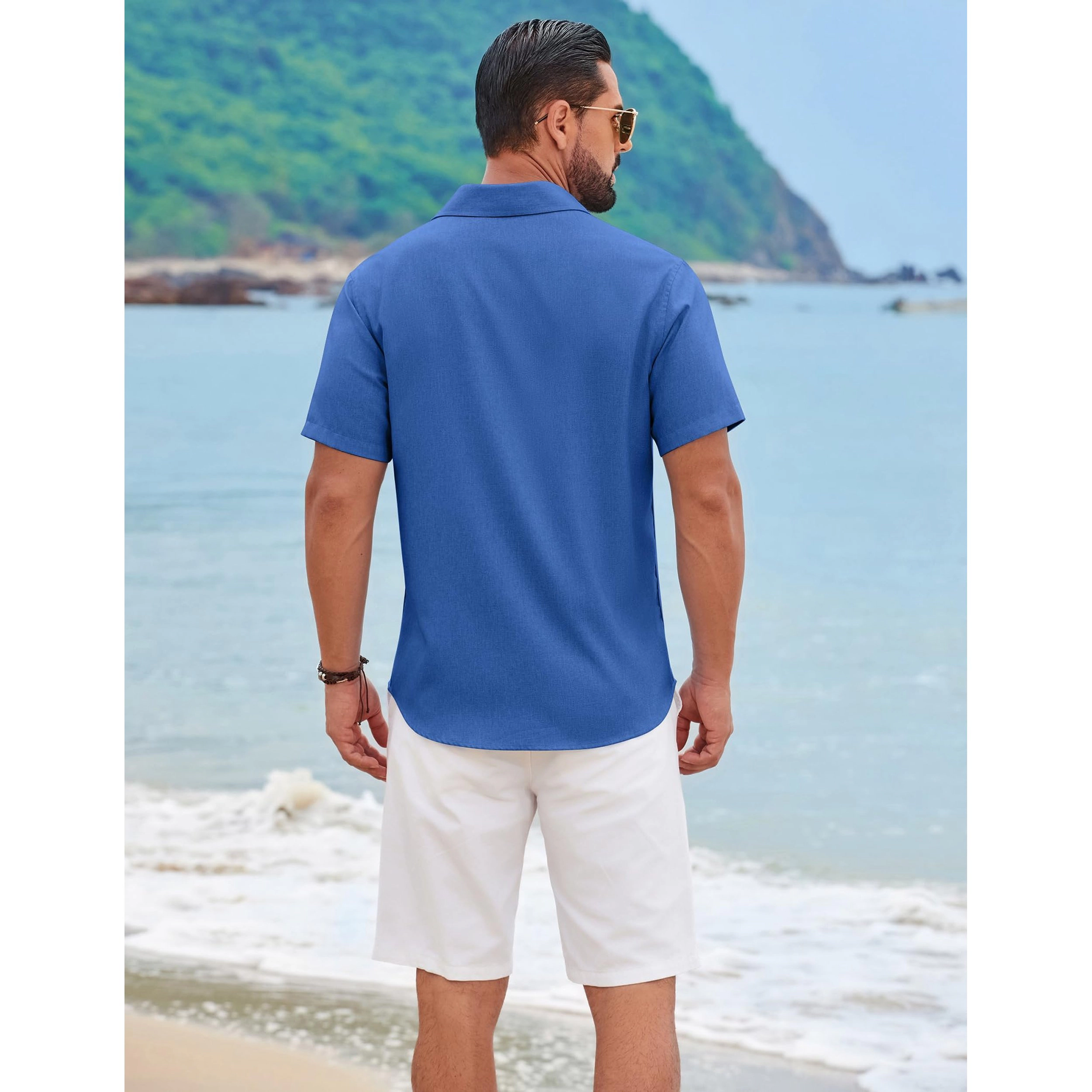 COOFANDY Mens Short Sleeve Button Down Shirt  Lapel Collar Pocket Casual Tops
