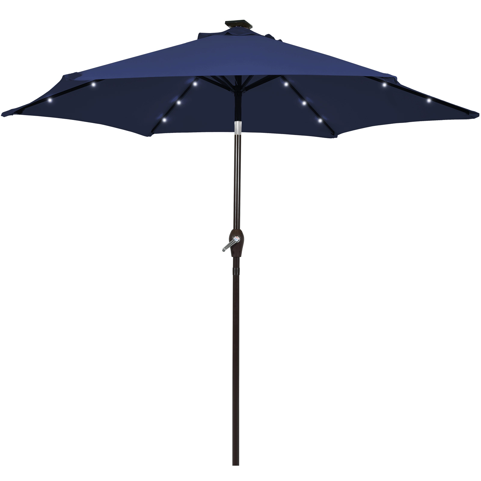 SUGIFT 10-ft Solar LED Lighted Outdoor Patio Umbrella with Crank Lift, Push-Button Tilt and Vented Canopy Dark Blue
