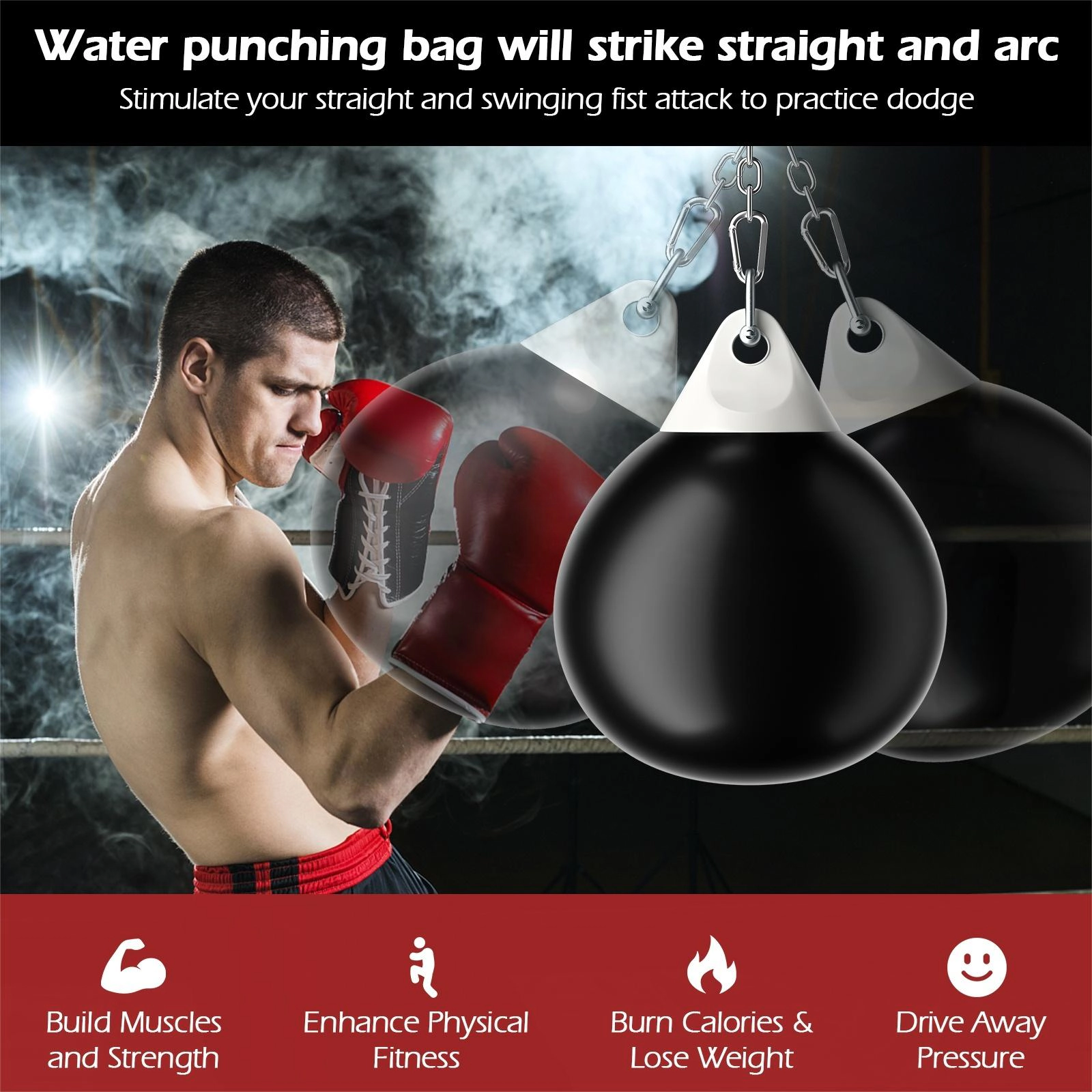 SUGIFT Adult Water Punching Bag with Adjustable Metal Chain and 39-in Filling Hose 21-in Dia 28-in H Black
