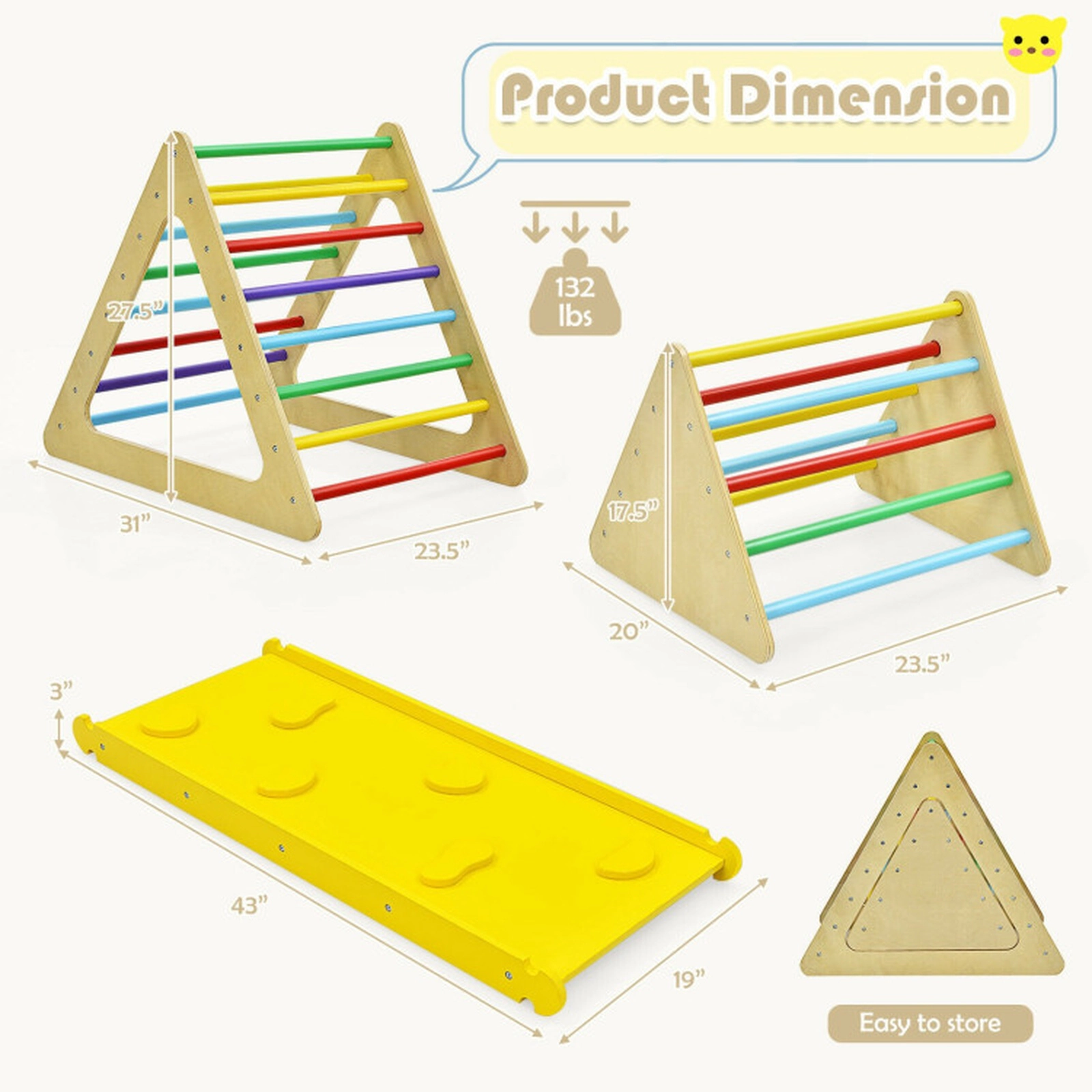 SUGIFT Kids Multicolor 3-in-1 Set of 2 Triangle Climbers with Ramp 31-in W 27.5-in H 132-lb Climber Capacity