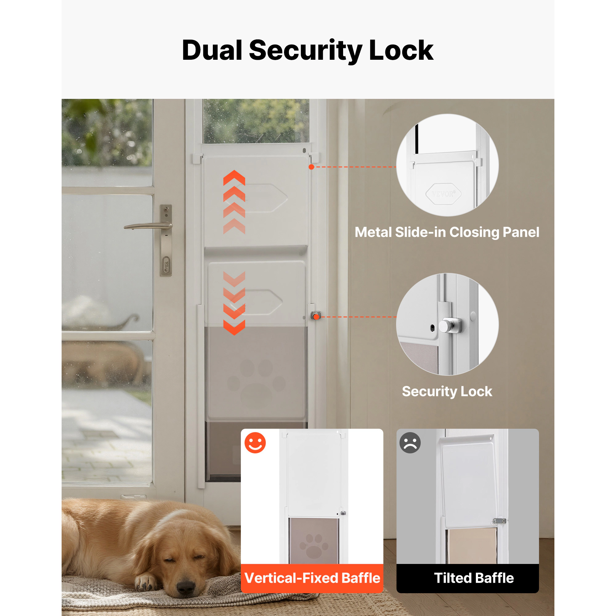 HONGGE Sliding Glass Door Dog Door for Medium Dogs, 91-96 Inch Height, 10 1/4 x 16 1/4 Inch Flap, White