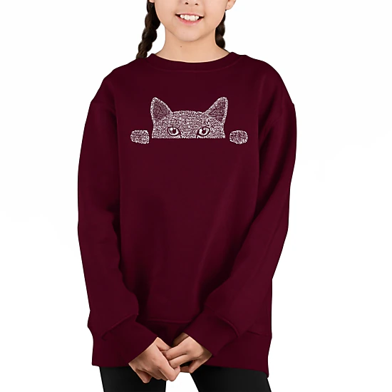 LA Pop Art Girl's Word Art Sweatshirt - Peeking Cat