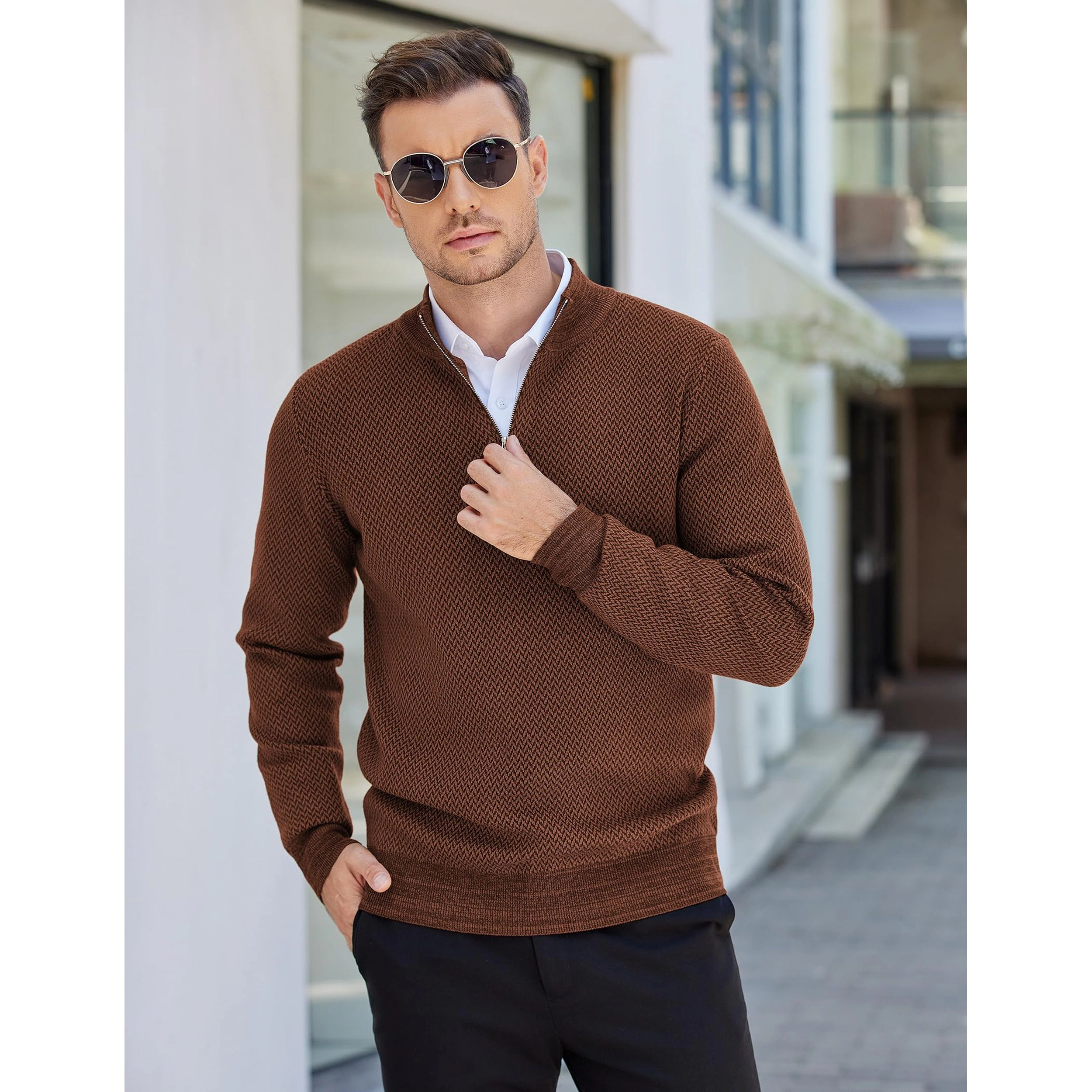 COOFANDY Men's Regular Fit Mock Neck Long Sleeve Quarter Zip Pullover Sweater
