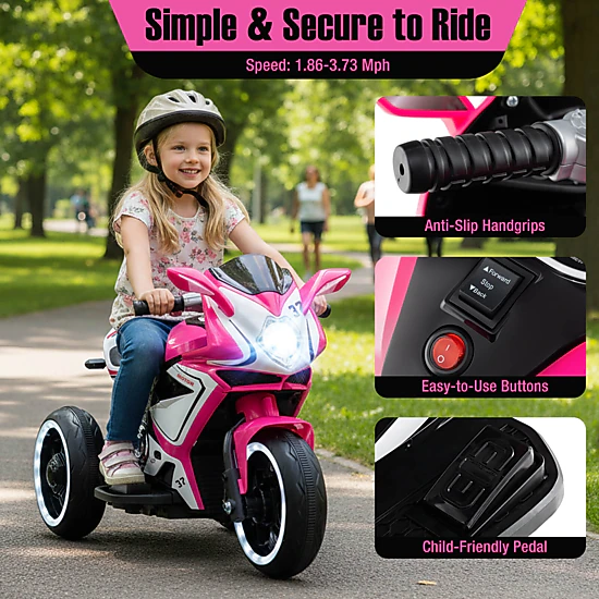 Costway Kids Ride on Motorcycle 6V Battery Powered Mini Electric Motorbike with LED Lights Red