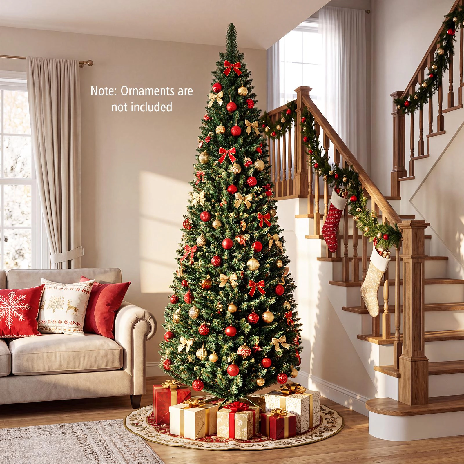 Costway 5/6/7/8/9Ft PVC Artificial Pencil Christmas Tree Slim Stand