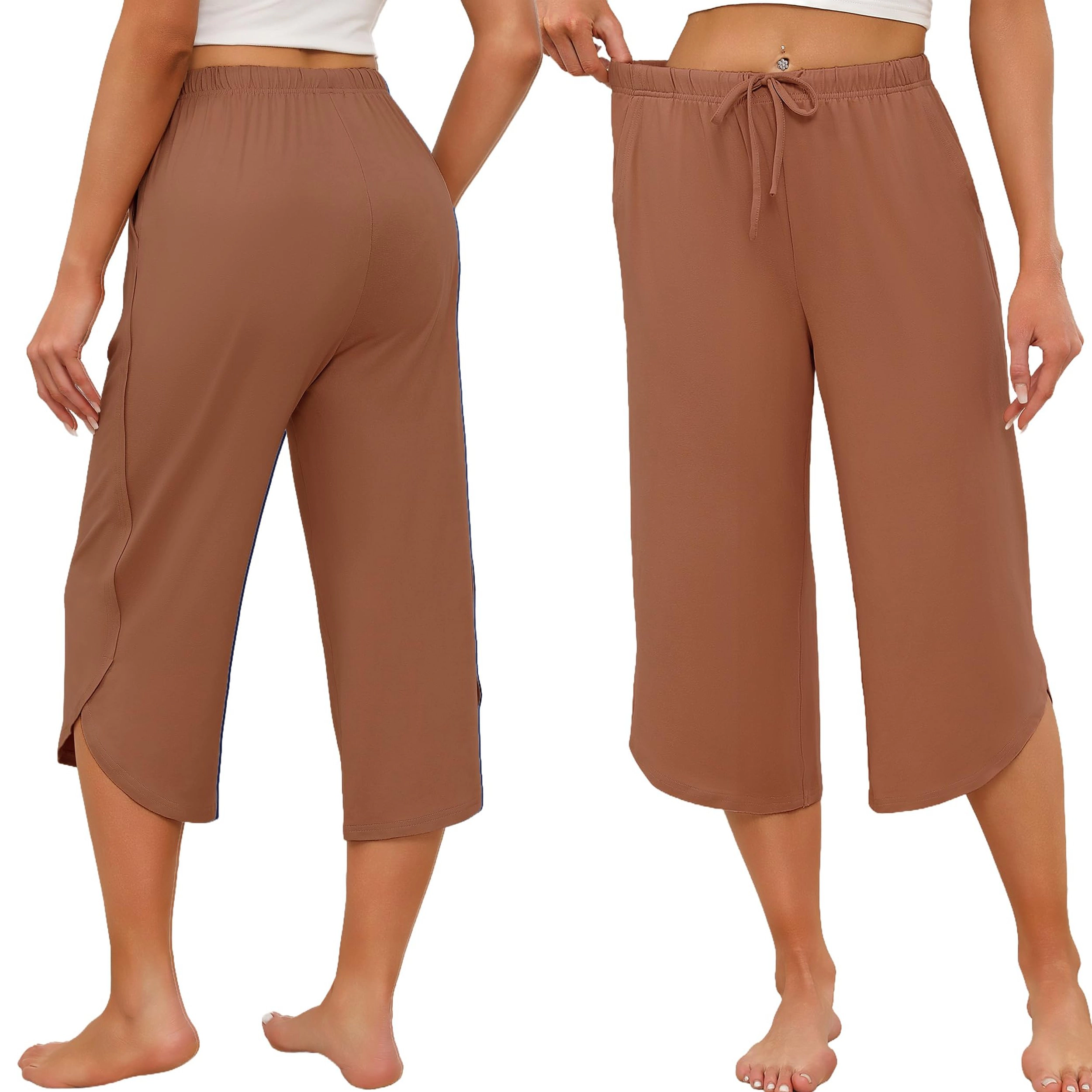 Ekouaer Womens Pajama Pants Capri Wide Leg Lounge Pj Summer Comfy Drawstring Bottoms
