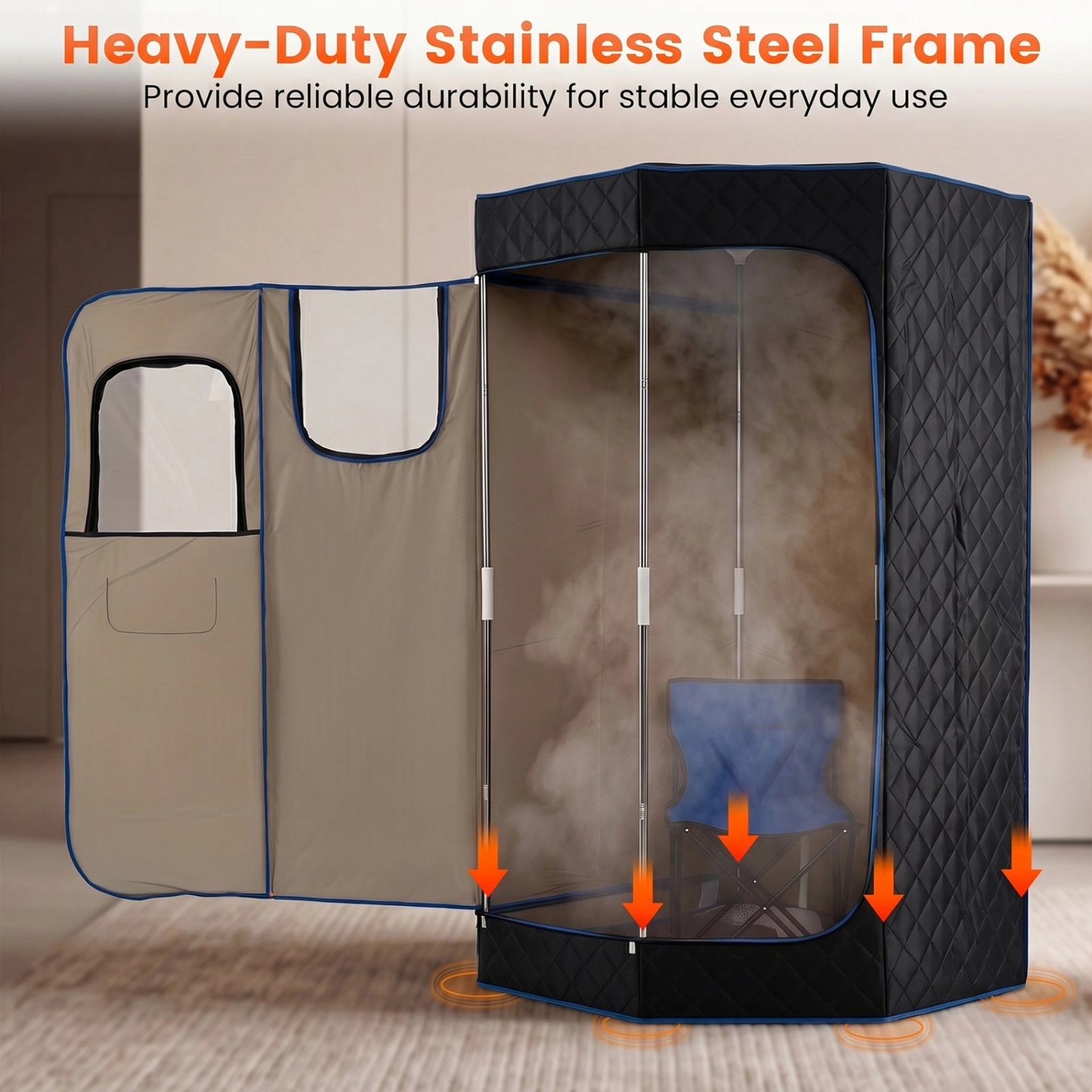 SUGIFT Black Portable Steam Sauna with 3-Liter Steamer and Folding Chair 35.5-in W 35.5-in D 71-in H 9 Heat Levels