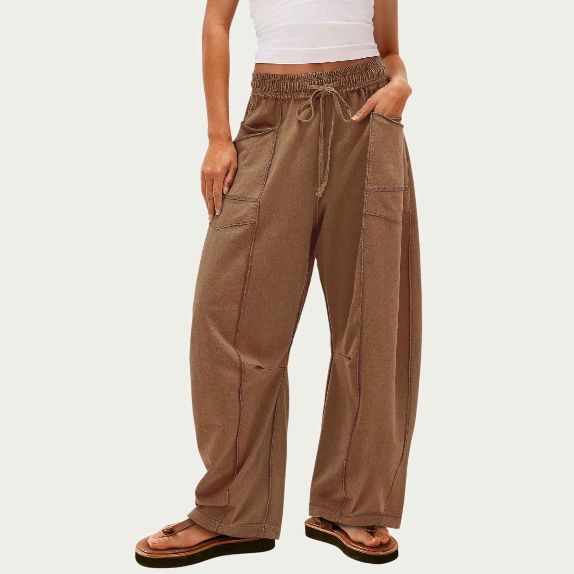 Anna-Kaci Womens Wide Leg Drawstring Lounge Pants with Side Pockets