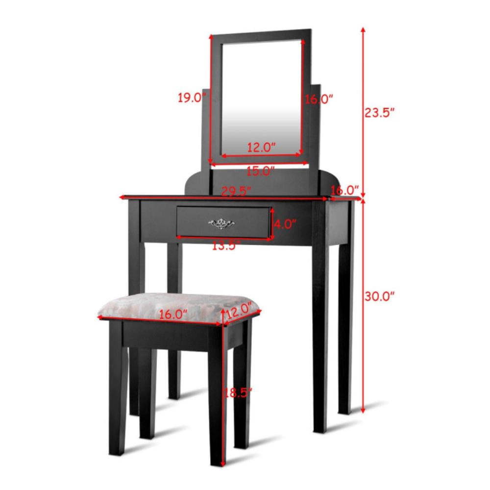Hivvago Vanity Dressing Table Stool Set With Large Makeup Mirror