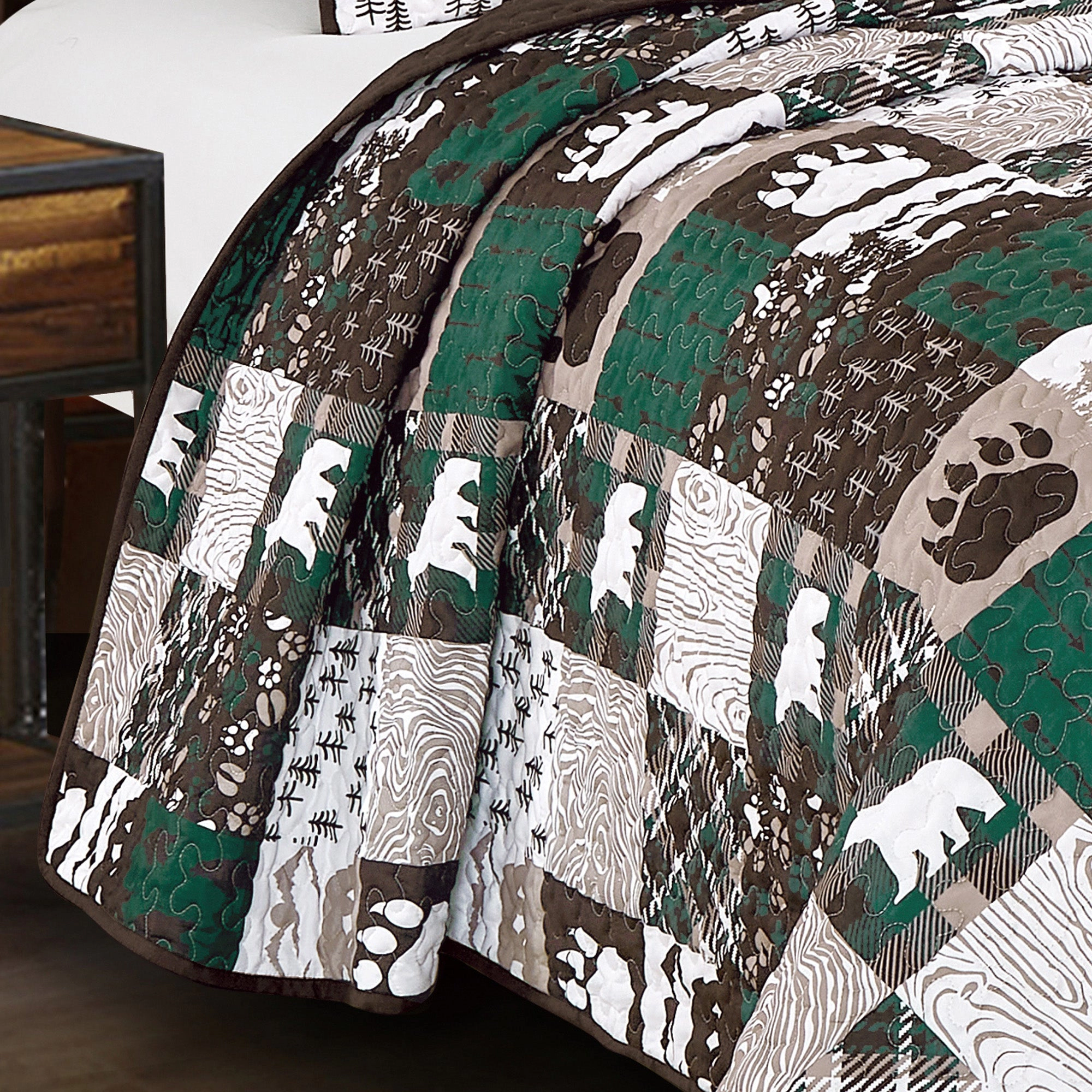 MarCielo 3 Piece Rustic Lodge Lightweight Quilt Set Bedspread – Patchwork Bear & Paw