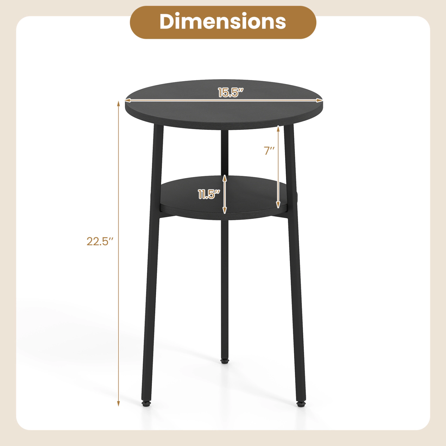 Glintex Round 2-Tier Side Table with Metal Frame and 90-Lb Tabletop