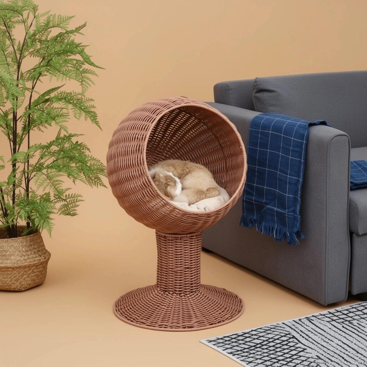 212 Main PawHut Elevated Cat Bed with Rotatable Egg Chair Pod