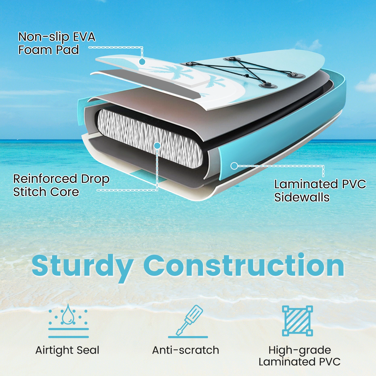 SUGIFT 10-ft 255-lb Capacity Inflatable Stand Up Paddle Board with V-Shaped Nose Triple Fins and Hand Pump