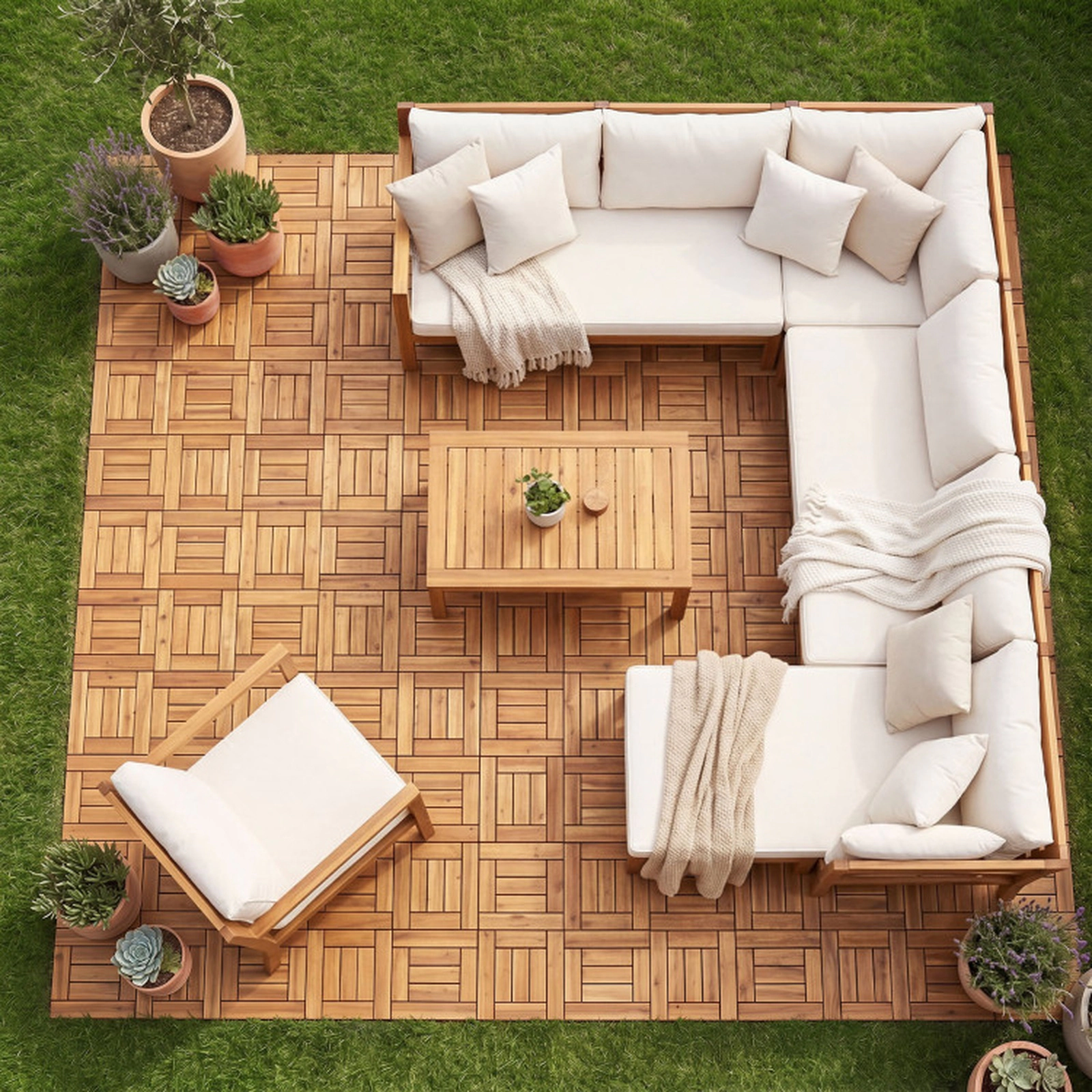 SUGIFT Interlocking Floor Mat Tiles 500-lb Capacity Indoor Outdoor Patio Balcony Porch Poolside Natural
