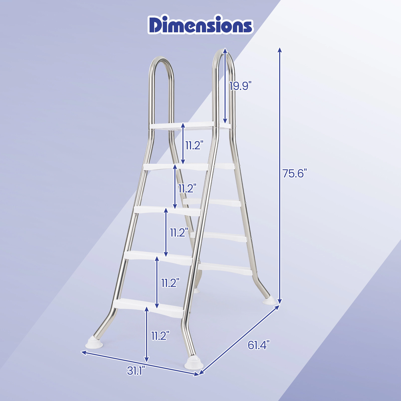SUGIFT Silver 4-Step Above Ground Pool Ladder with Non-Slip Pedals for 55-in Wall 75.6-in H 265-lb User Capacity